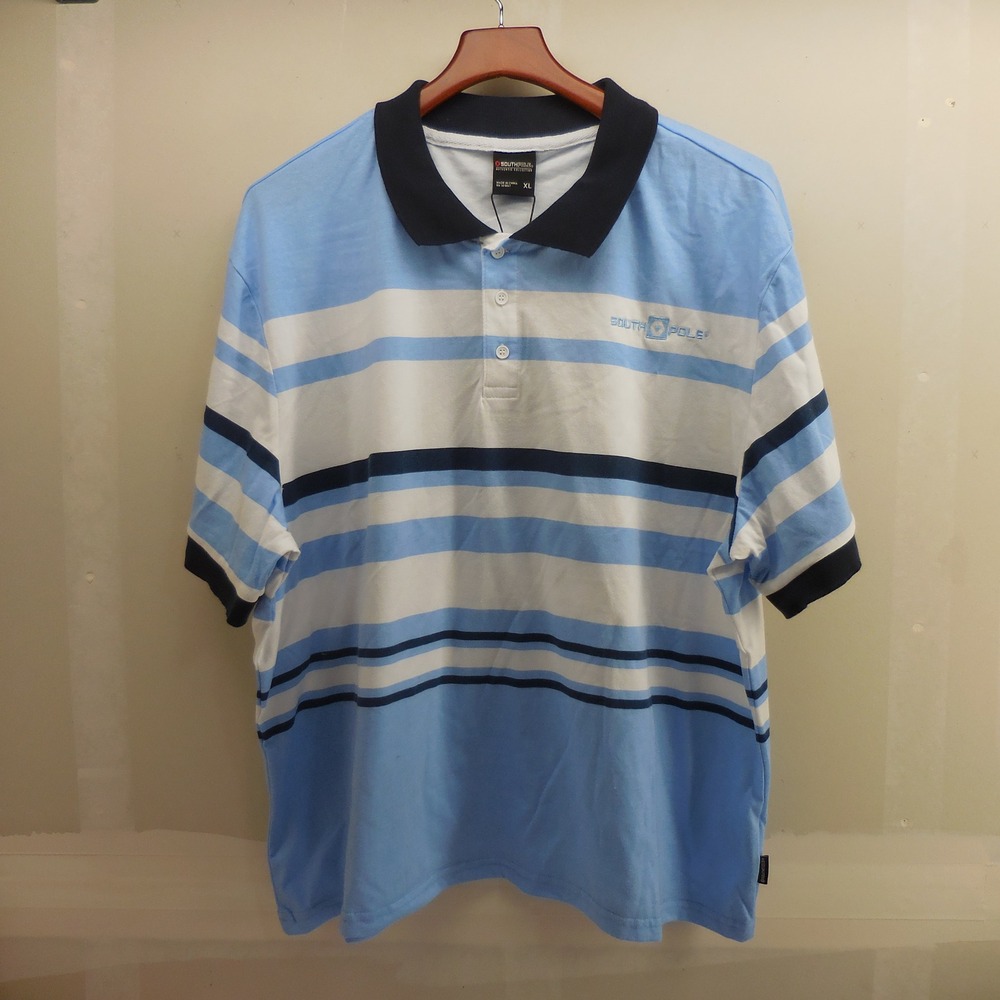 Southpole Mens XL Blue White Navy Striped Short Sleeve Polo Shirt NWT Streetwear
